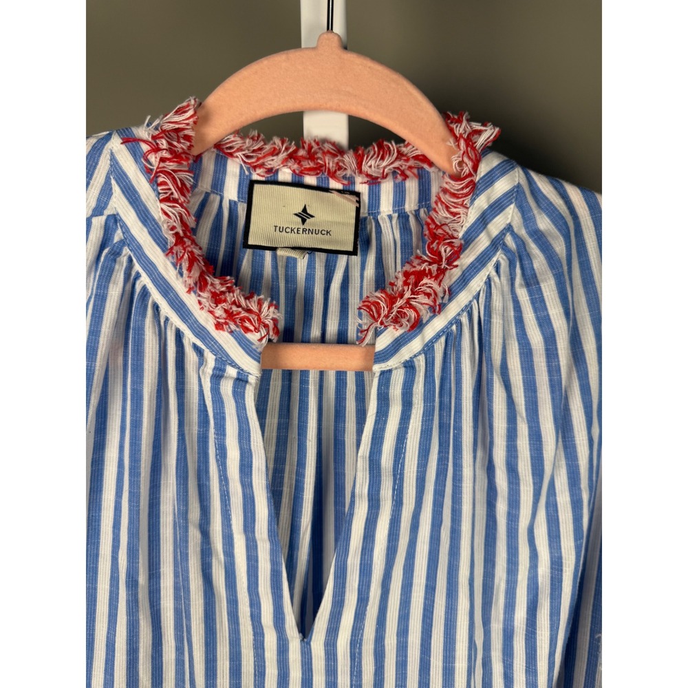 Tuckernuck Savannah Stripe Crawford Dress Red White Blue Tiered Mini L Patriotic - Picture 4 of 10